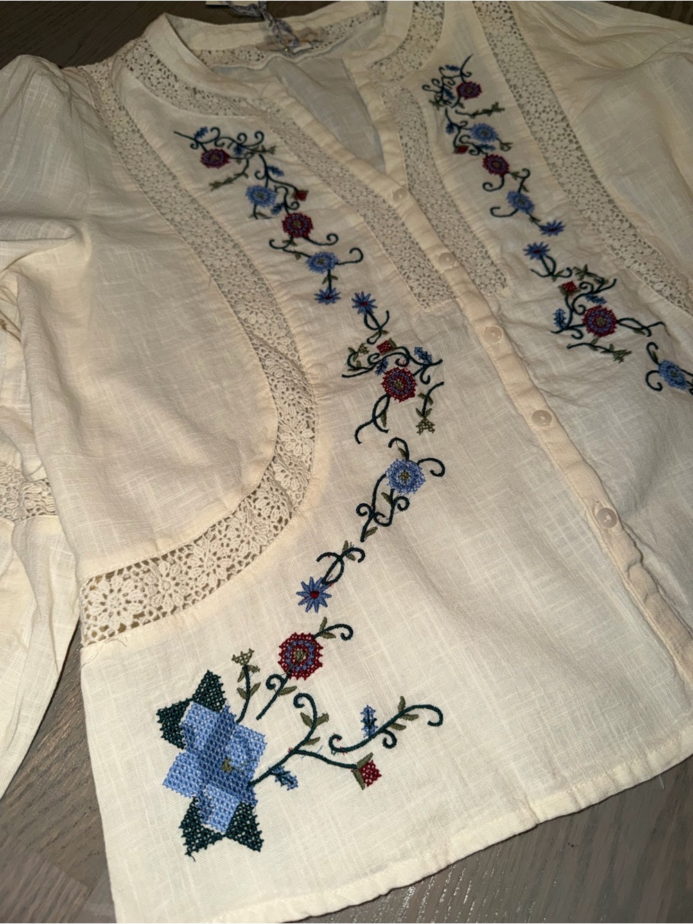 Jennifer & Grace Embroidered Boho Cotton Blouse – Ivory – Size Medium – NWT - Picture 3 of 6